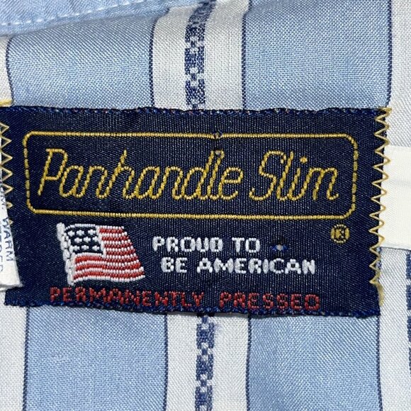 VTG. PANHANDLE SLIM Permanent Press Striped Pearl Snap Western Shirt 16.5" X 35" - Picture 10 of 14